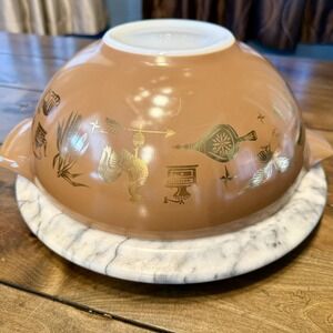 Vintage PYREX 444 Early American Cinderella Mixing Nesting Bowl 4 Qt Brown Gold